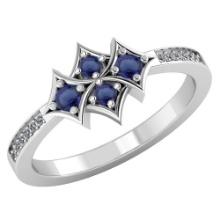 Certified 1.00 CTW Genuine Blue Sapphire And Diamond 14K White Gold Ring