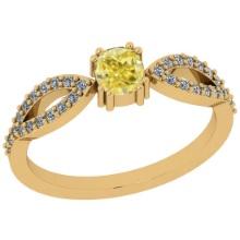 Certified 0.65 Ct GIA Certified Natural Fancy Yellow Diamond And White Diamond 18K Yellow Gold Anniv