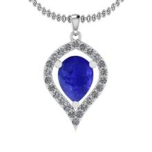 Certified 6.64 Ctw Tanzanite and Diamond I1/I2 14K White Gold Victorian Style Pendant