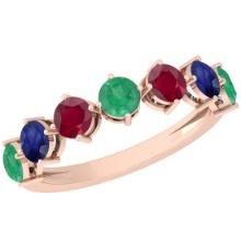 Certified 0.77 Ctw Emerald,Ruby,Blue Sapphire 14K Rose Gold Ring