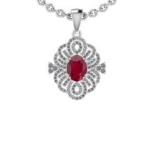 Certified 1.89 Ctw SI2/I1 Ruby And Diamond 14K White Gold Vintage Style Necklace