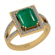 2.91 Ctw SI2/I1 Emerald And Diamond 14K Yellow Gold Ring