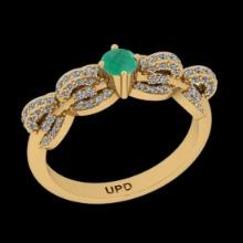 0.77 Ctw VS/SI1 Emerald And Diamond Prong Set 14K Yellow Gold Vintage Style Ring