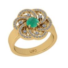 0.84 Ctw SI2/I1 Emerald and Diamond 14K Yellow Gold Engagement Halo Ring