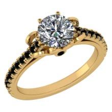 Certified 1.33 Ctw I2/I3 Treated Fancy Black And White Diamond 14K Yellow Gold Victorian Style Engag