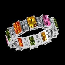 3.38 Ctw SI2/I1 Multi Sapphire And Diamond 14K White Gold Eternity Band Ring