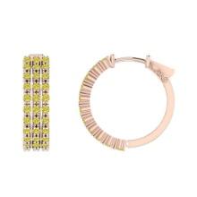 0.90 Ctw Treated fancy Yellow Diamond 14K Rose Gold Huggie Earrings