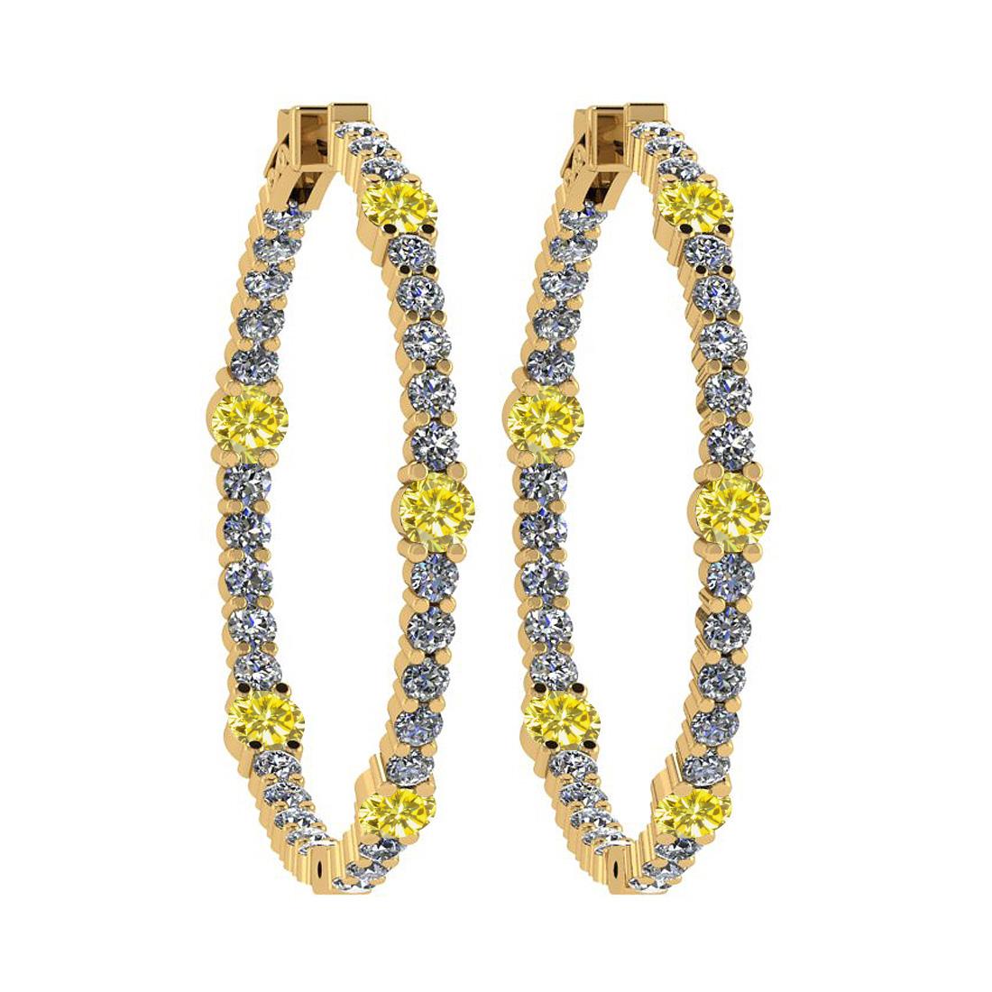 2.08 Ctw i2/i3 Treated Fancy Yellow and White Diamond 14K Yellow Gold Hoop Earrings