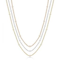 Three-Strand Diamond Station Necklace in 14k Three-Tone Gold (3.01ct)