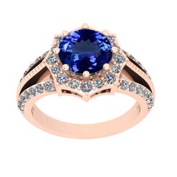 2.70 Ctw SI2/I1 Tanzanite And Diamond 14K Rose Gold Vintage Style Engagement Ring