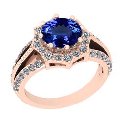 2.70 Ctw SI2/I1 Tanzanite And Diamond 14K Rose Gold Vintage Style Engagement Ring