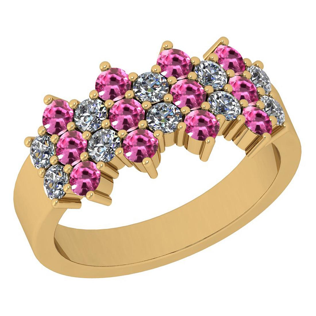 Certified 1.51 Ctw I2/I3 Pink Sapphire And Diamond 10K Yellow Gold Band Ring