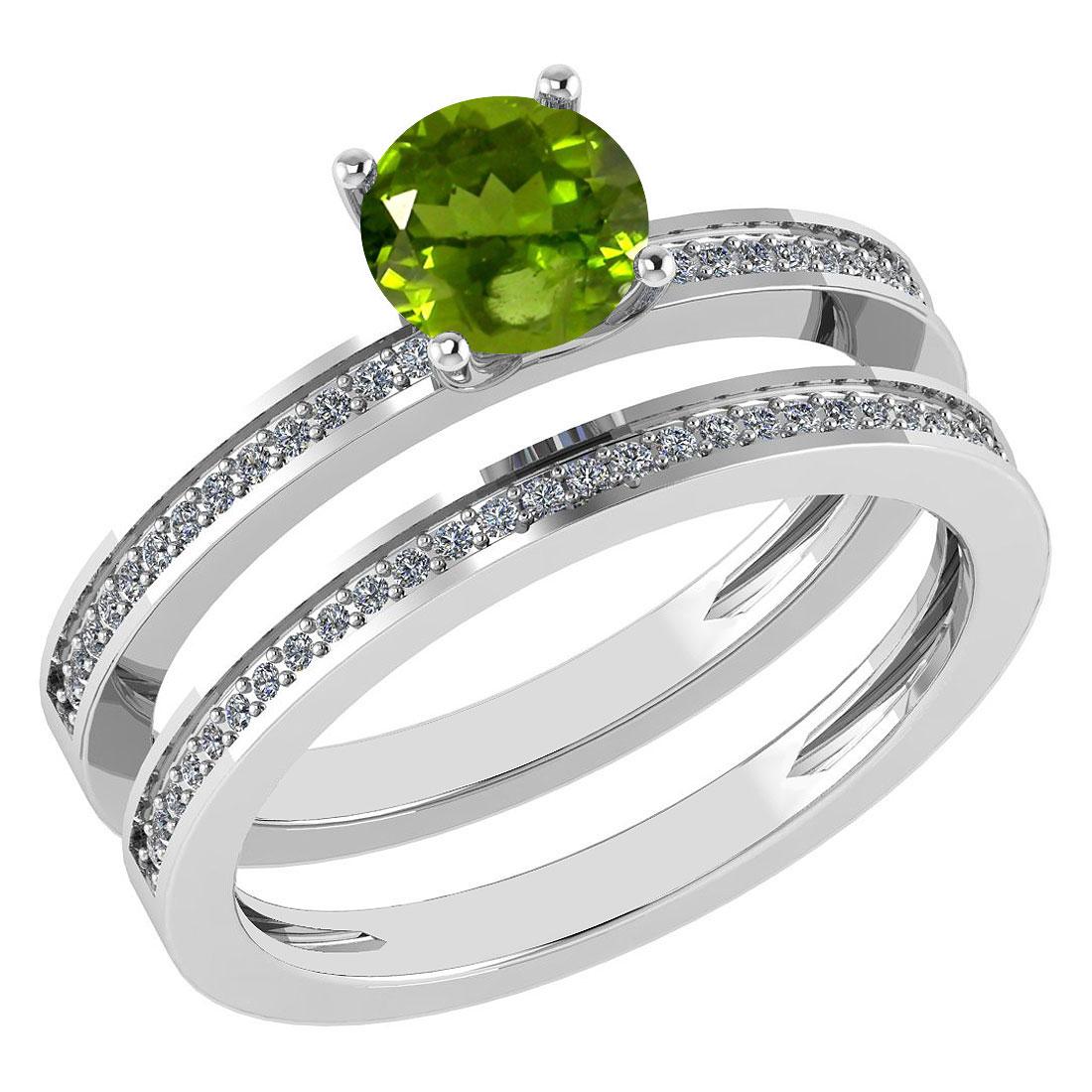 Certified 0.73 Ctw Peridot And Diamond 18k White Gold Ring (G-H VS/SI1)