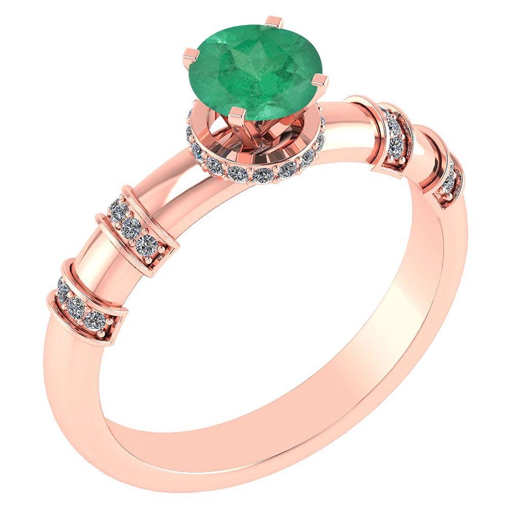 Certified .96 Ctw Genuine Emerald And Diamond 14k Rose Gold Engagement Ring