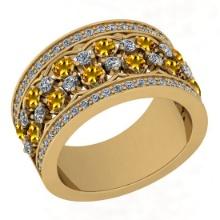 Certified 1.76 Ctw I2/I3 Yellow Sapphire And Diamond 10K Yellow Gold Band Ring
