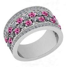 Certified 1.76 Ctw I2/I3 Pink Sapphire And Diamond 10K White Gold Band Ring