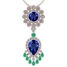 Certified 15.49 Ctw VS/SI1 Tanzanite,Emerald And Diamond 14K Rose Gold Vintage Style Necklace