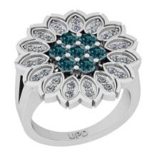 0.94 Ctw i2/i3 Treated Fancy Blue and White Diamond 14K White Gold Flower Engagement Ring