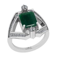 2.70 Ctw SI2/I1 Emerald And Diamond 14K White Gold Cocktail Engagement Ring