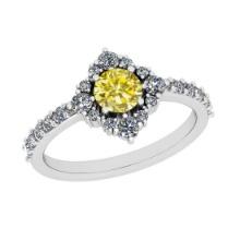 0.97 Ctw I2/I3 Treated Fancy Yellow And White Diamond 14K White Gold Vintage Style Bridal Engagement