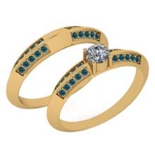 Certified 0.81 Ctw I2/I3 Treated Fancy Blue And White Diamond 14K Yellow Gold Vintage Style Wedding