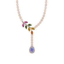 Certified 1.13 Ctw I2/I3 Multi Sapphire, tanzanite And Diamond 10K Rose Gold Necklace