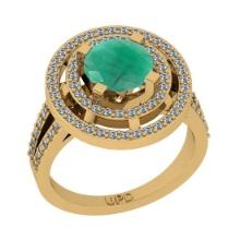 2.10 Ctw SI2/I1 Emerald And Diamond 14K Yellow Gold 2 Row Engagement Halo Ring