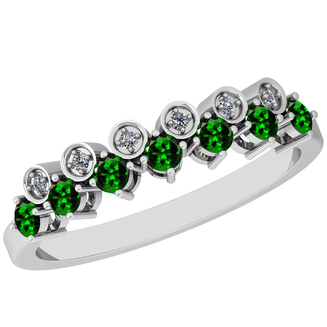 Certified 0.31 Ctw VS/SI1 Tsavorite And Diamond 14k White Gold Band Ring