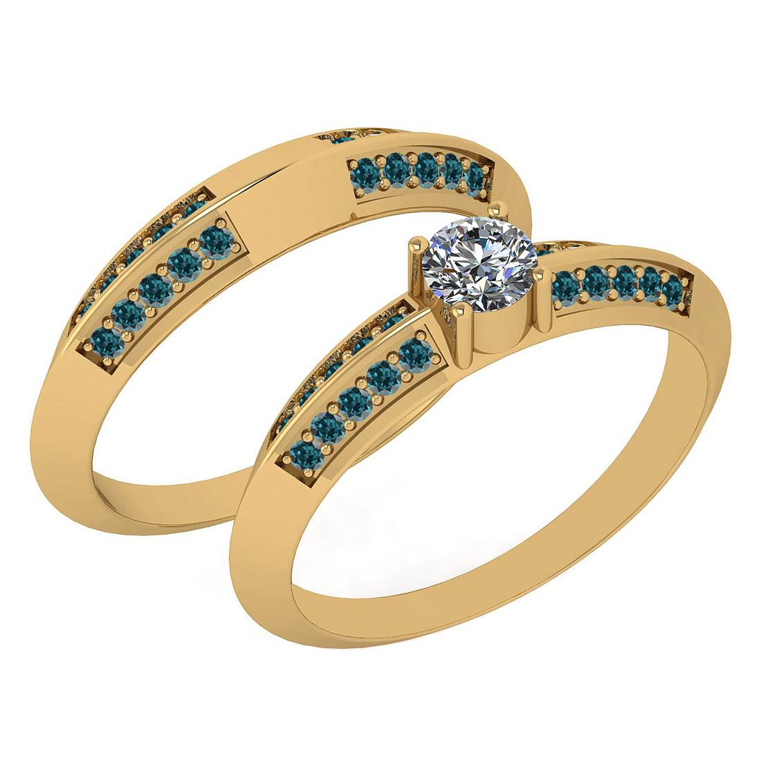 Certified 0.81 Ctw I2/I3 Treated Fancy Blue And White Diamond 14K Yellow Gold Vintage Style Wedding