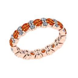 2.21 Ctw SI2/I1 Orange Sapphire And Diamond 14K Rose Gold Eternity Band Ring