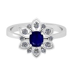 1.29 Ctw SI2/I1Blue Sapphire and Diamond 14K White Gold Engagement set Ring