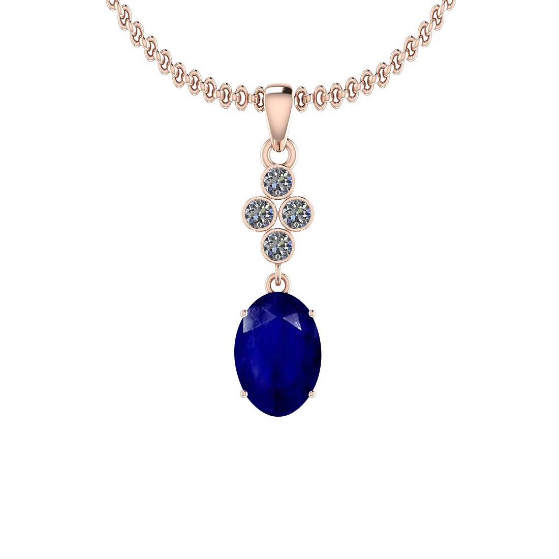 2.60 Ctw I2/I3 Blue Sapphire And Diamond 14K Rose Gold Necklace