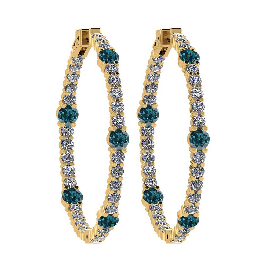 2.08 Ctw i2/i3 Treated Fancy Blue and White Diamond 14K Yellow Gold Hoop Earrings