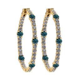2.08 Ctw i2/i3 Treated Fancy Blue and White Diamond 14K Yellow Gold Hoop Earrings