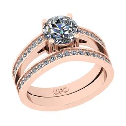 1.42 Ctw SI2/I1 Gia Certified Center Diamond 14K Rose Gold Engagement Set Ring