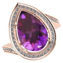 Certified 2.71 CTW Genuine Amethyst And Diamond 14K Rose Gold Ring