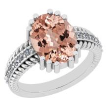 4.69 Ctw SI2/I1 Morganite And Diamond 14K White Gold Vintage Style Ring