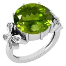 Certified 6.20 Ctw Peridot And Diamond VS/SI1 Ring 14K White Gold MADE IN USA
