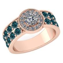 Certified 2.08 Ctw I2/I3 Treated Fancy Blue And White Diamond 14K Rose Gold Victorian Style Engageme