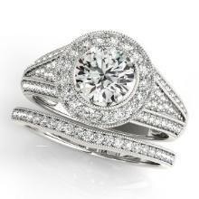 CERTIFIED 14KT WHITE GOLD 0.95 CTW J-K/VS-SI1 DIAMOND HALO BRIDAL SET