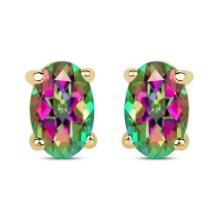 4.20 CTW Genuine Mystic Topaz And 14K Yellow Gold Earrings