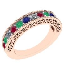 0.75 Ctw SI2/I1 Multi Ruby,Emerlad,Sapphire And Diamond 14K Rose Gold Filigree Band Ring