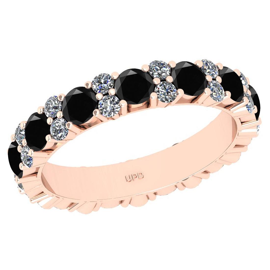 1.53 Ctw i2/i3 Treated Fancy Black and White Diamond 14K Rose Gold Eternity Band Ring