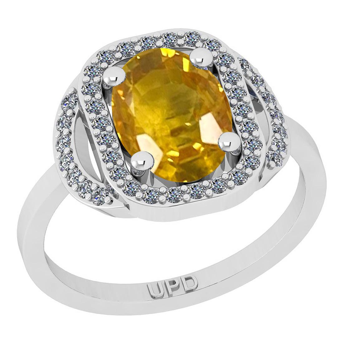 2.32 Ctw I2/I3 Yellow sapphire And Diamond 14K White Gold Engagement Ring