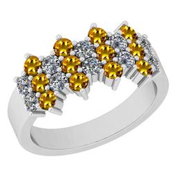 Certified 1.51 Ctw I2/I3 Yellow Sapphire And Diamond 10K White Gold Band Ring