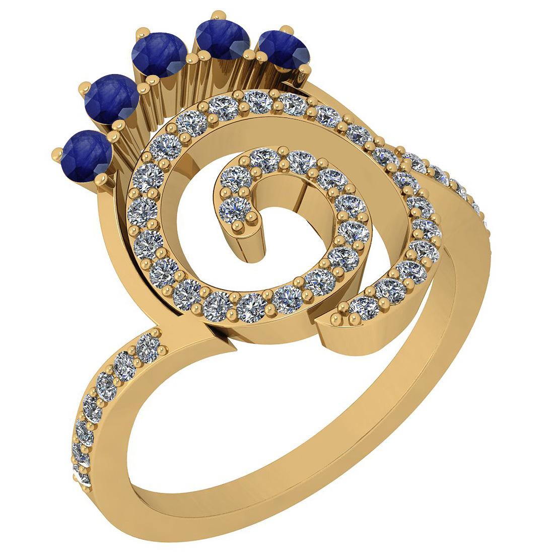 0.96 Ctw SI2/I1 Blue Sapphire And Diamond 14K Yellow Gold Entertiy Ring