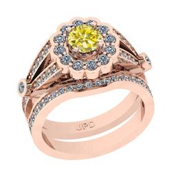 1.17 Ctw I2/I3 Treated Fancy Yellow And White Diamond 10K Rose Gold Wedding Set Ring