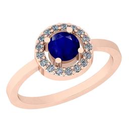 0.62 Ctw I2/I3 Blue Sapphire And Diamond 14K Rose Gold Ring