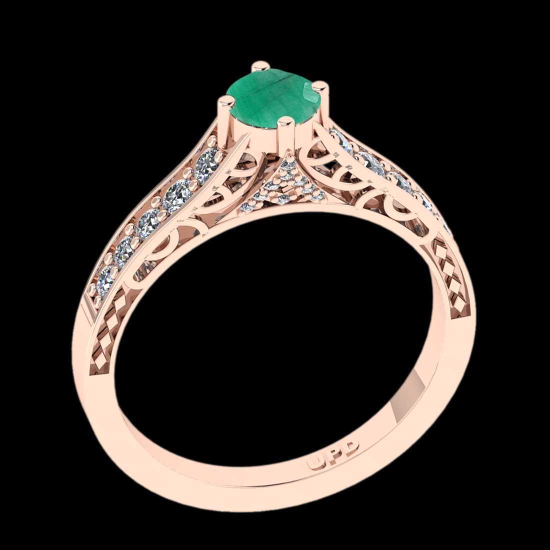 0.76 Ctw VS/SI1 Emerald And Diamond Prong Set 14K Rose Gold Engagement Filigree Ring