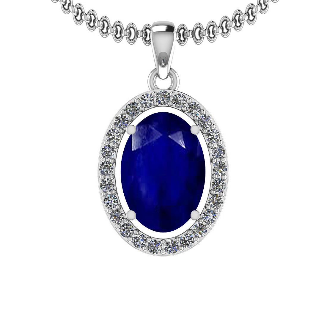 2.86 Ctw I2/I3 Blue Sapphire And Diamond 14K White Gold Pendant